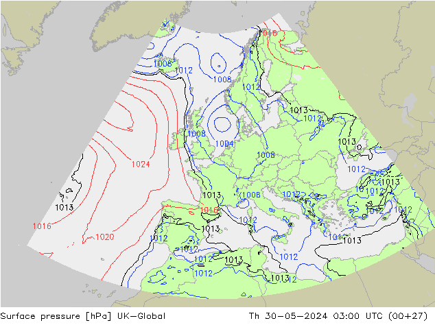 приземное давление UK-Global чт 30.05.2024 03 UTC