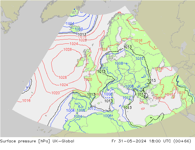 Atmosférický tlak UK-Global Pá 31.05.2024 18 UTC