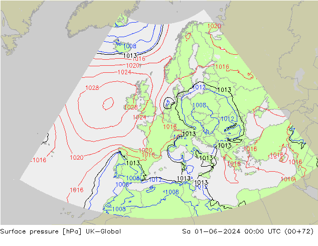 Pressione al suolo UK-Global sab 01.06.2024 00 UTC