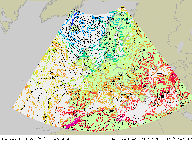 Theta-e 850hPa UK-Global śro. 05.06.2024 00 UTC