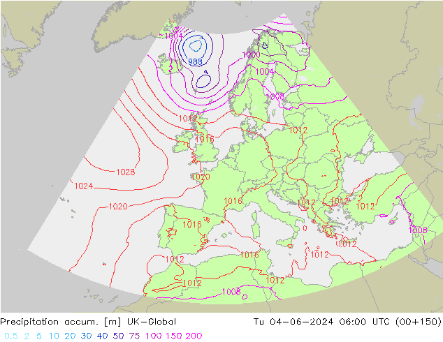 Totale neerslag UK-Global di 04.06.2024 06 UTC