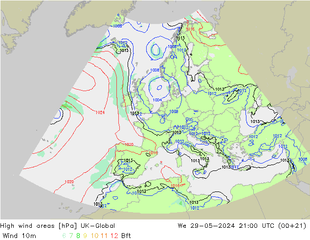 High wind areas UK-Global  29.05.2024 21 UTC