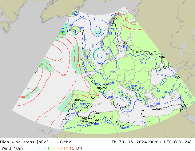 High wind areas UK-Global Čt 30.05.2024 00 UTC