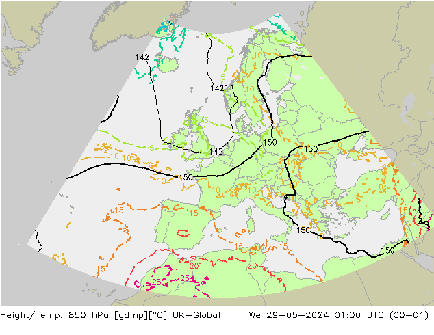 Height/Temp. 850 hPa UK-Global We 29.05.2024 01 UTC