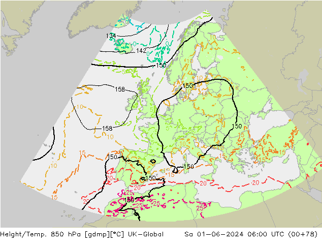Height/Temp. 850 hPa UK-Global  01.06.2024 06 UTC