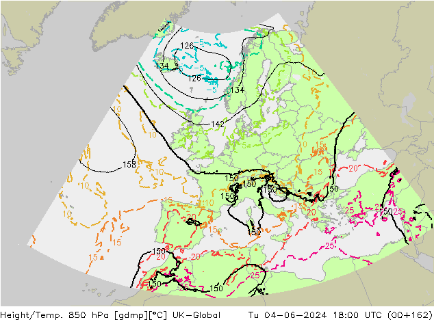 Height/Temp. 850 hPa UK-Global Tu 04.06.2024 18 UTC