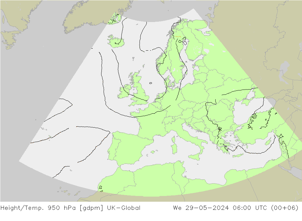 Height/Temp. 950 hPa UK-Global Mi 29.05.2024 06 UTC