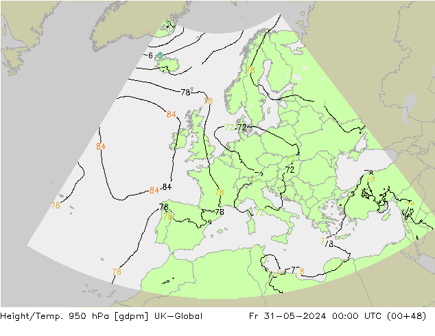 Yükseklik/Sıc. 950 hPa UK-Global Cu 31.05.2024 00 UTC