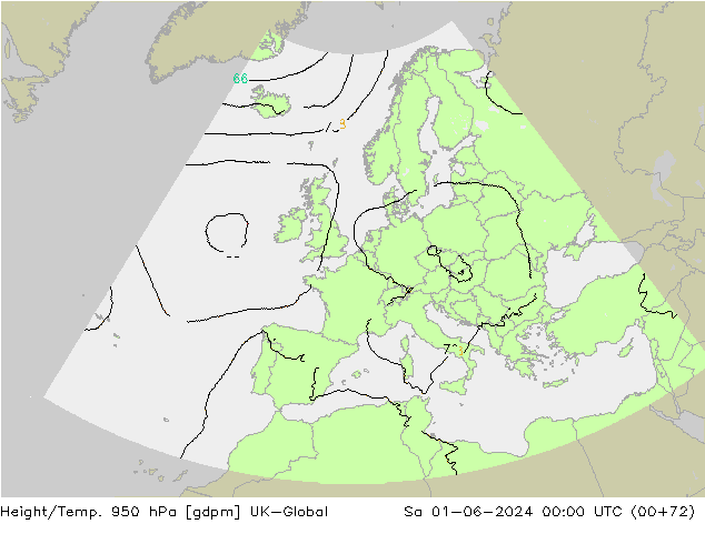 Height/Temp. 950 hPa UK-Global Sa 01.06.2024 00 UTC