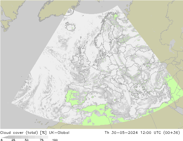 Nuages (total) UK-Global jeu 30.05.2024 12 UTC