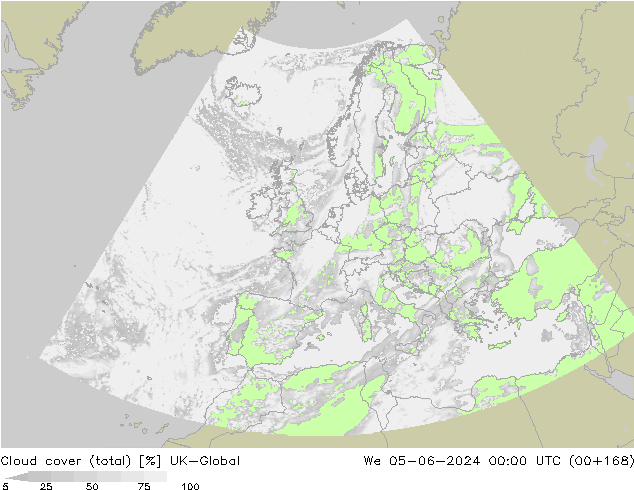 Cloud cover (total) UK-Global We 05.06.2024 00 UTC