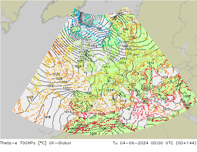 Theta-e 700hPa UK-Global mar 04.06.2024 00 UTC