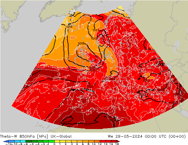 Theta-W 850hPa UK-Global Mi 29.05.2024 00 UTC