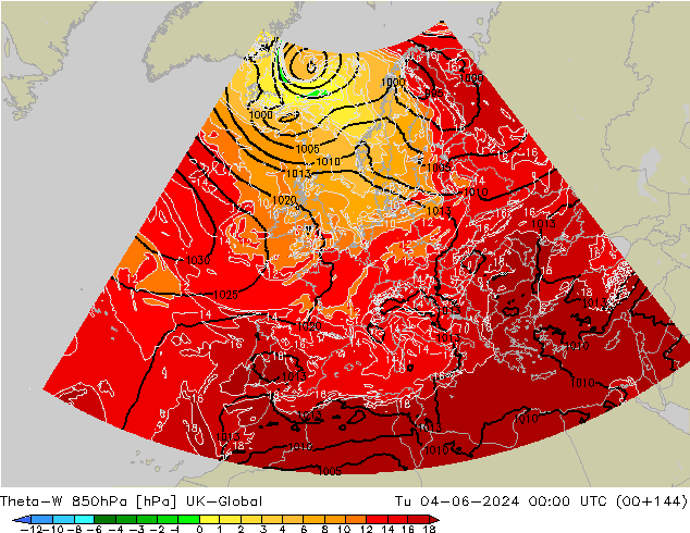 Theta-W 850hPa UK-Global Tu 04.06.2024 00 UTC