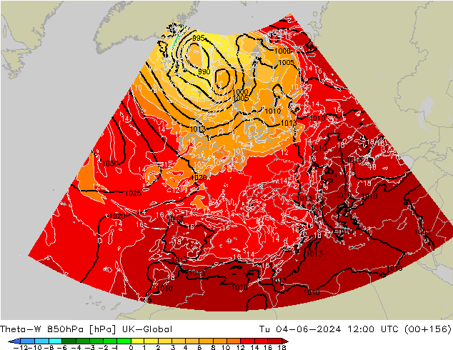Theta-W 850hPa UK-Global Ter 04.06.2024 12 UTC