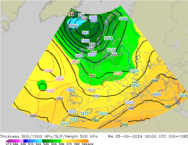 Thck 500-1000hPa UK-Global We 05.06.2024 00 UTC