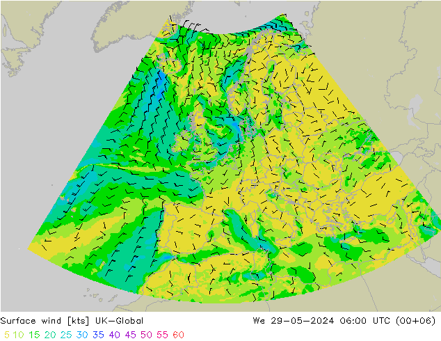 Vent 10 m UK-Global mer 29.05.2024 06 UTC