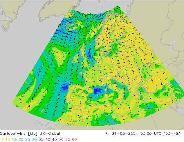 Rüzgar 10 m UK-Global Cu 31.05.2024 00 UTC