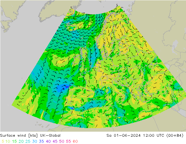 Wind 10 m UK-Global za 01.06.2024 12 UTC