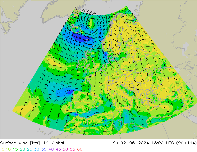 Rüzgar 10 m UK-Global Paz 02.06.2024 18 UTC