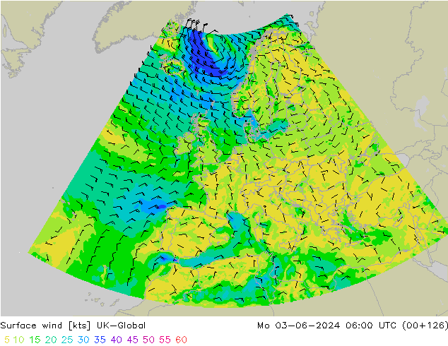 Surface wind UK-Global Mo 03.06.2024 06 UTC