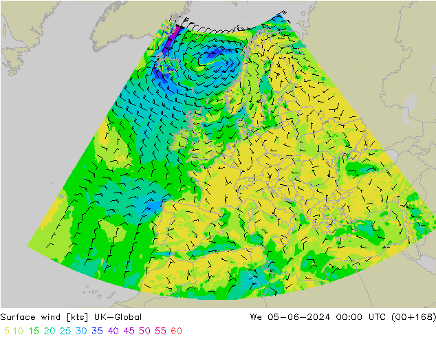 Wind 10 m UK-Global wo 05.06.2024 00 UTC