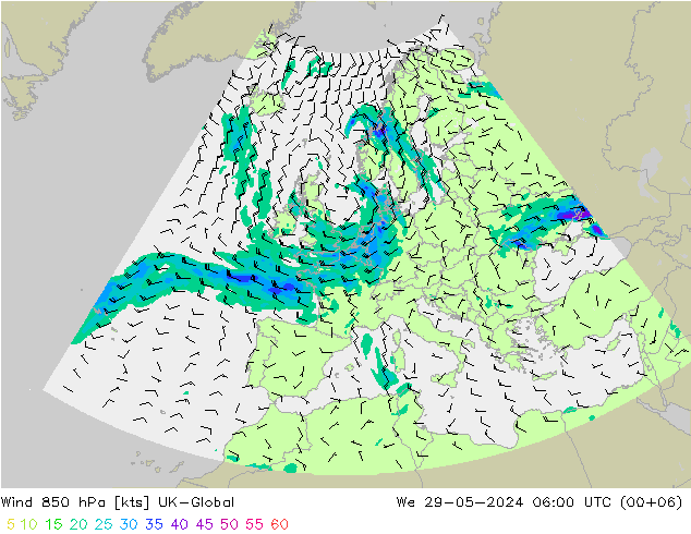 风 850 hPa UK-Global 星期三 29.05.2024 06 UTC