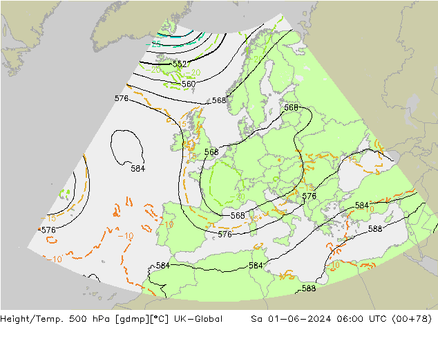 Geop./Temp. 500 hPa UK-Global sáb 01.06.2024 06 UTC
