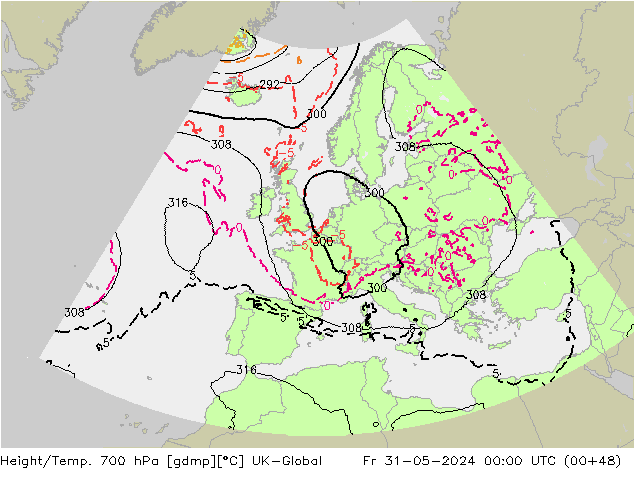 Yükseklik/Sıc. 700 hPa UK-Global Cu 31.05.2024 00 UTC