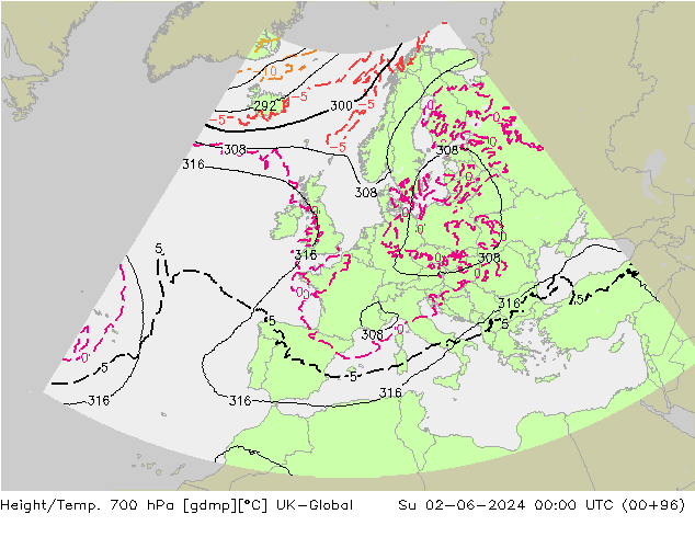Height/Temp. 700 hPa UK-Global  02.06.2024 00 UTC