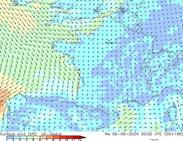 wiatr 10 m (bft) UK-Global śro. 05.06.2024 00 UTC