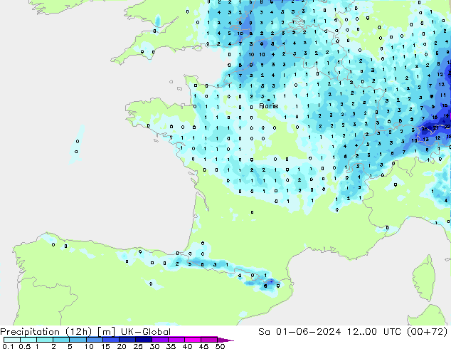 Precipitation (12h) UK-Global Sa 01.06.2024 00 UTC
