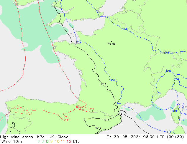High wind areas UK-Global Čt 30.05.2024 06 UTC