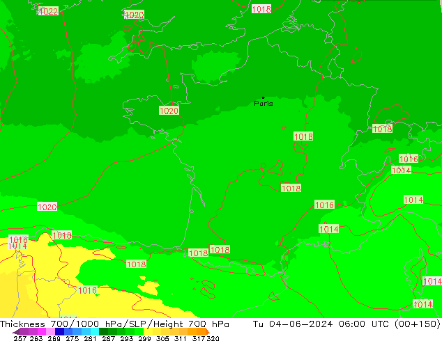 Thck 700-1000 hPa UK-Global Ter 04.06.2024 06 UTC