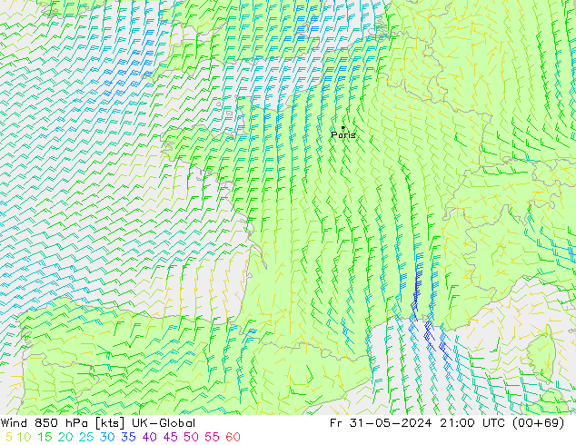 Wind 850 hPa UK-Global Fr 31.05.2024 21 UTC