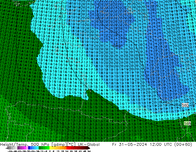 Height/Temp. 500 hPa UK-Global Sex 31.05.2024 12 UTC