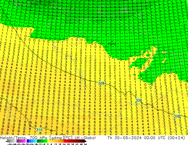 Géop./Temp. 700 hPa UK-Global jeu 30.05.2024 00 UTC