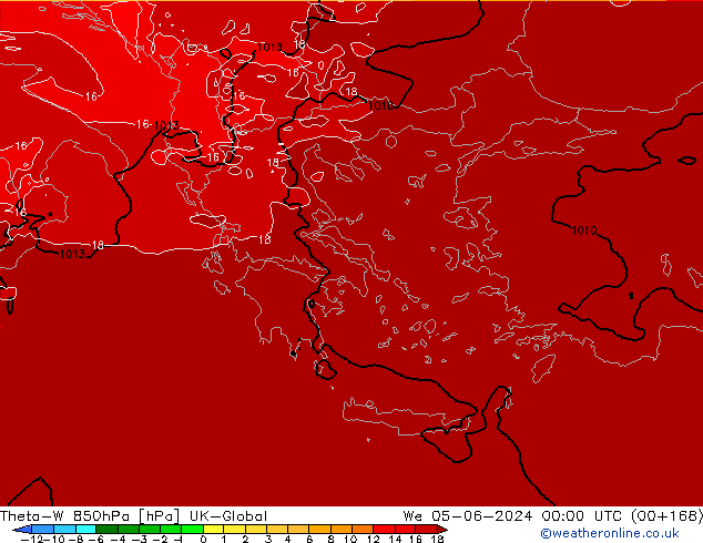 Theta-W 850hPa UK-Global We 05.06.2024 00 UTC