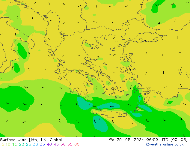 Vent 10 m UK-Global mer 29.05.2024 06 UTC