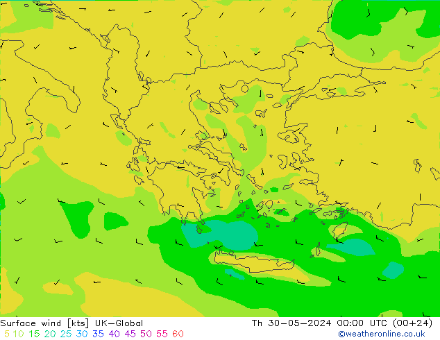 Surface wind UK-Global Th 30.05.2024 00 UTC