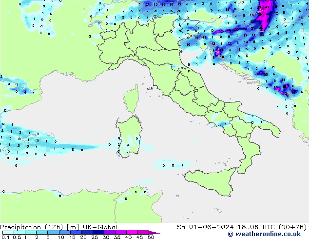 Yağış (12h) UK-Global Cts 01.06.2024 06 UTC