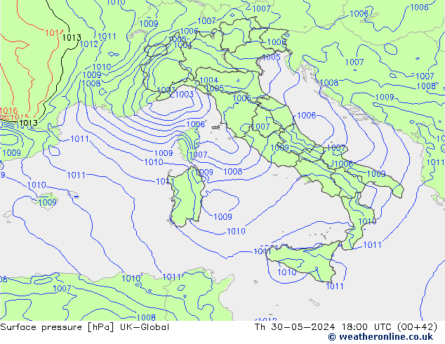 Atmosférický tlak UK-Global Čt 30.05.2024 18 UTC