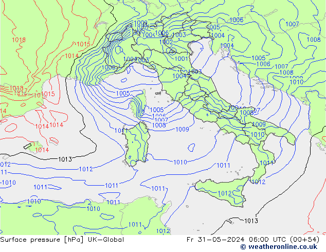 Surface pressure UK-Global Fr 31.05.2024 06 UTC