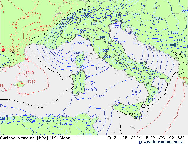 Surface pressure UK-Global Fr 31.05.2024 15 UTC