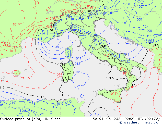 Atmosférický tlak UK-Global So 01.06.2024 00 UTC