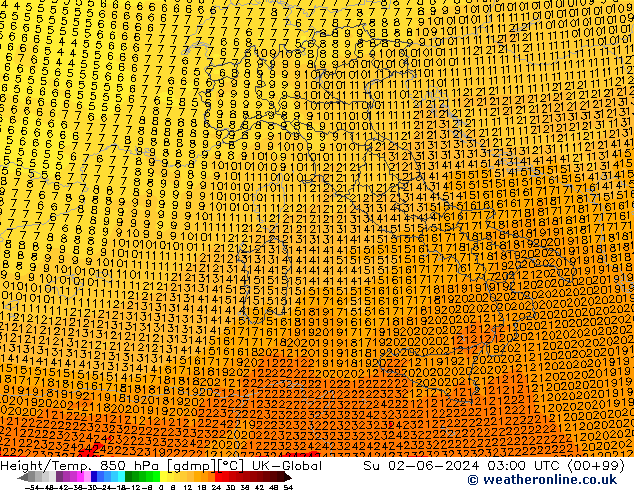 Height/Temp. 850 hPa UK-Global dom 02.06.2024 03 UTC