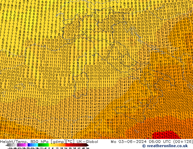 Hoogte/Temp. 850 hPa UK-Global ma 03.06.2024 06 UTC