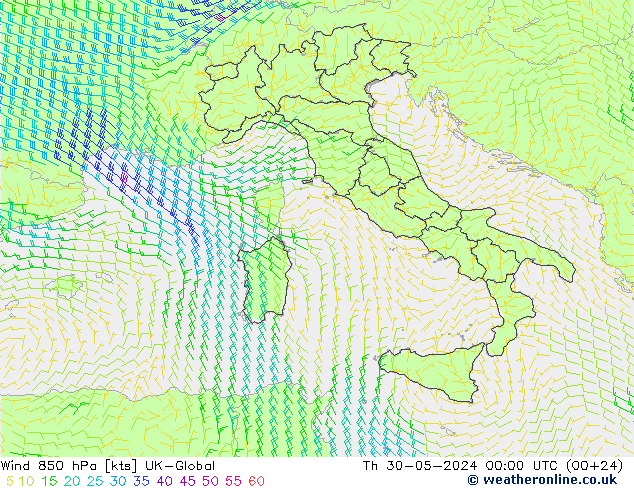 ветер 850 гПа UK-Global чт 30.05.2024 00 UTC