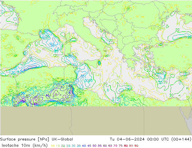 Isotaca (kph) UK-Global mar 04.06.2024 00 UTC