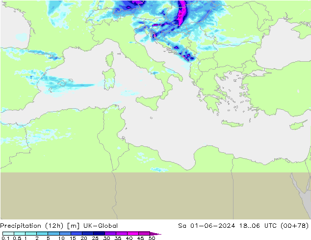 Yağış (12h) UK-Global Cts 01.06.2024 06 UTC